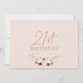 Invitation Boho Beige Brown Floral 21ème anniversaire Invitat (Dos)