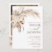 Invitation Boho Beige Brown Floral Pampas Mariage en herbe (Devant / Derrière)