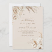 Invitation Boho Beige Dried Flower and White Roses Wedding (Devant)