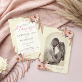Invitation Boho beige et rose Mariage floral