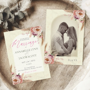 Invitation Boho beige et rose Mariage floral