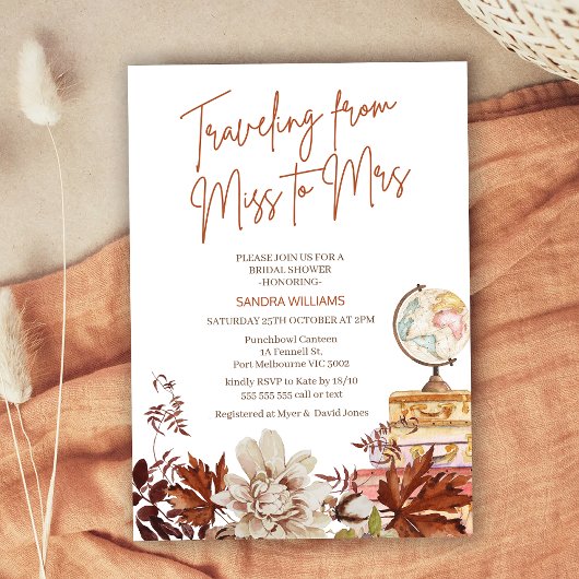 Invitation Boho Beige Fall Voyageurs Mlle Mme Fête des mariée