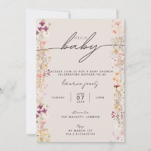 Invitation Boho Beige Fleur sauvage Floral Hello Baby shower
