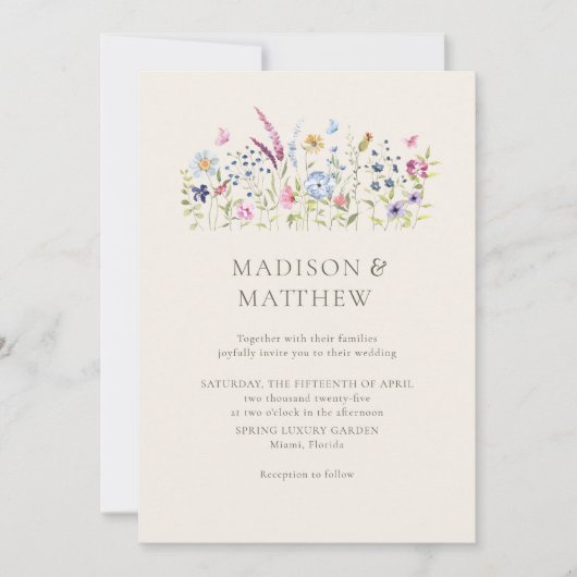 Invitation Boho Beige Fleur sauvage Mariage (Devant)