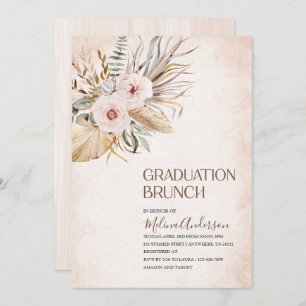 Invitation Boho Beige Fleurs d'aquarelle brunch de graduation