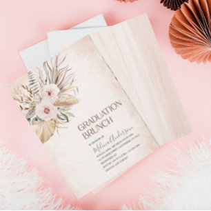 Invitation Boho Beige Fleurs d'aquarelle brunch de graduation
