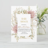 Invitation Boho Beige Fleurs or aquarelle baby shower (Debout devant)