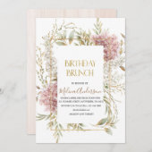 Invitation Boho Beige Fleurs or aquarelle bru d'anniversaire (Devant / Derrière)