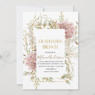 Invitation Boho Beige Fleurs or aquarelle or graduation br