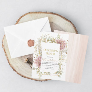 Invitation Boho Beige Fleurs or aquarelle or graduation br