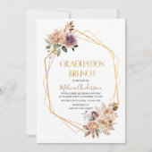 Invitation Boho Beige Fleurs or aquarelle or graduation br (Devant)