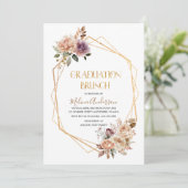 Invitation Boho Beige Fleurs or aquarelle or graduation br (Debout devant)