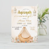 Invitation Boho Beige Floral Aqeeqah (Debout devant)