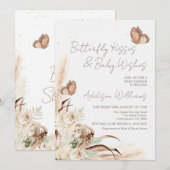 Invitation Boho Beige Floral Baisers Baby shower (Devant / Derrière)