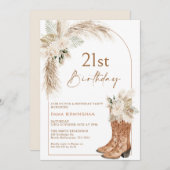 Invitation Boho Beige Floral Boots 21e anniversaire (Devant / Derrière)