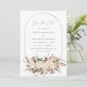 Invitation Boho Beige Floral Enregistrer la date (Debout devant)