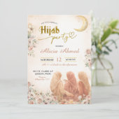 Invitation Boho Beige Floral Hijab Fête (Debout devant)