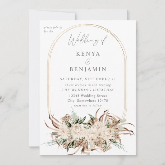 Invitation Boho Beige Floral Mariage 3 (Devant)
