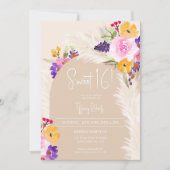 Invitation Boho beige floral pampas désert arche Sweet 16 (Devant)