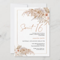 Boho Beige Floral Pampas Grass 16e anniversaire