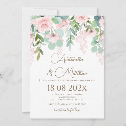 Invitation Boho beige floral wedding (Devant)