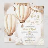 Invitation Boho Beige Hot Air Balloon Garçon Fille Genre Révé (Devant / Derrière)