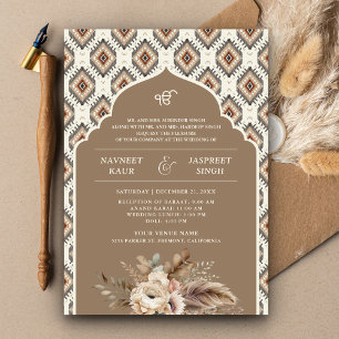 Invitation Boho Beige Ivoire Ikat Anand Karaj Mariage Sikh