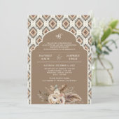 Invitation Boho Beige Ivory Ikat Anand Karaj Sikh Mariage (Debout devant)