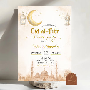 Invitation Boho Beige Minimaliste Mosquée Ramadan Eid al-Fitr