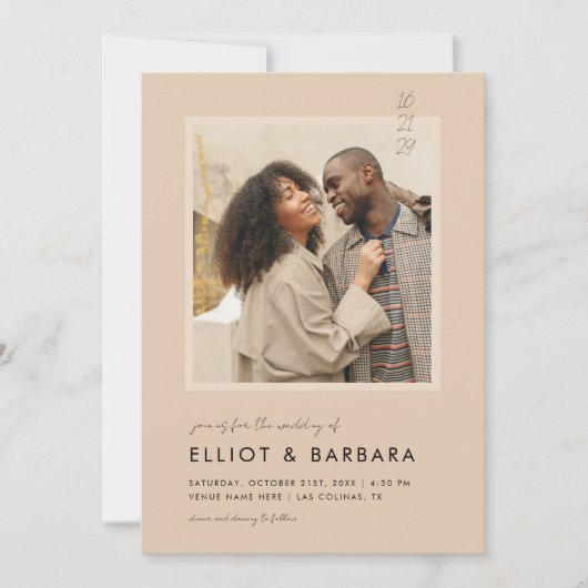 Invitation Boho Beige Modern Script 2 Photo QR Code Mariage (Devant)