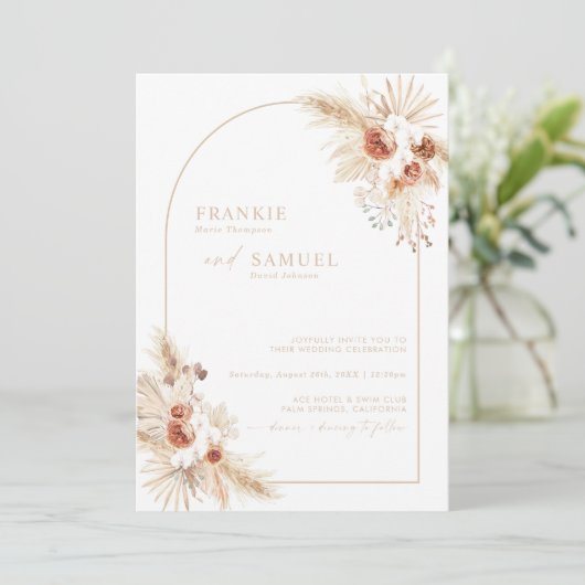 Invitation Boho Beige Pampas Grass Mariage (Debout devant)