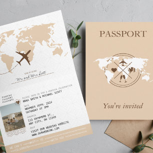 Invitation Boho Beige Passeport Destination Mariage Invitatio