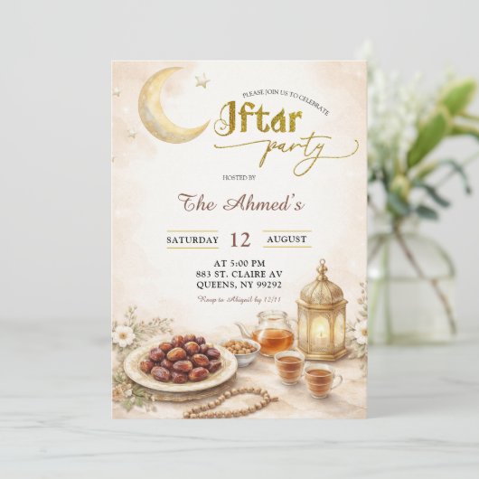 Invitation Boho Beige Ramadan Iftar Party (Debout devant)