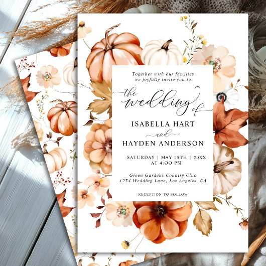 Invitation Boho Beige Rouille Chute Terme Citrouille Floral M