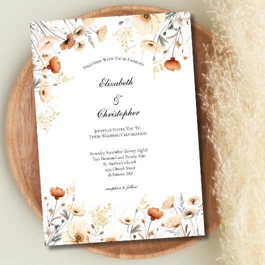 Invitation Boho Beige rouille Fleur sauvage Mariage botanique