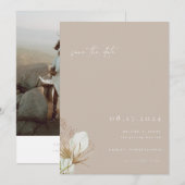 Invitation Boho beige sauvez la date avec la photo bohème (Devant / Derrière)