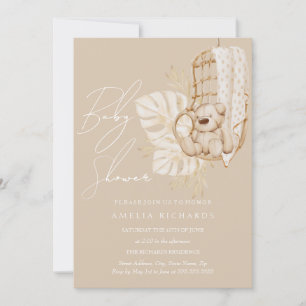 Invitation Boho Beige Teddy Bear Baby shower neutre