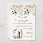 Invitation Boho beige with bride and groom wedding (Devant)