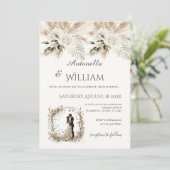 Invitation Boho beige with bride and groom wedding (Debout devant)