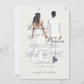 Invitation Boho beige with bride and groom wedding (Devant)