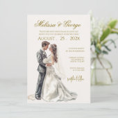 Invitation Boho beige with bride Wedding (Debout devant)