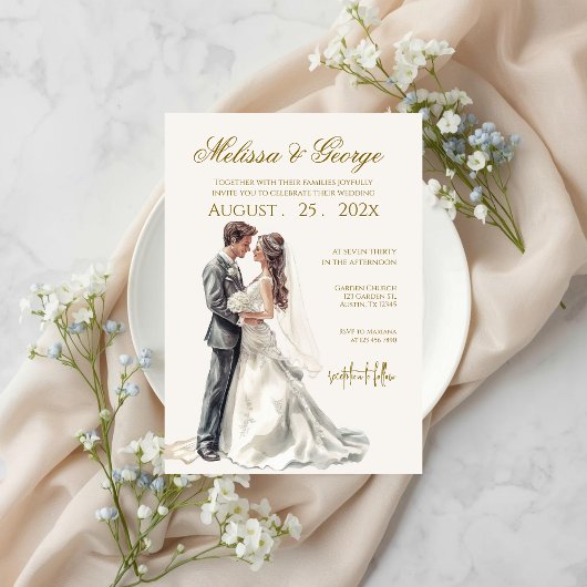Invitation Boho beige with bride Wedding