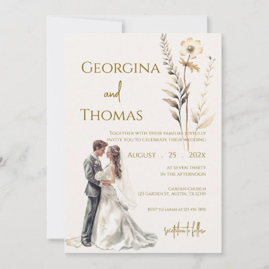 Invitation Boho beige with bride Wedding  (Devant)