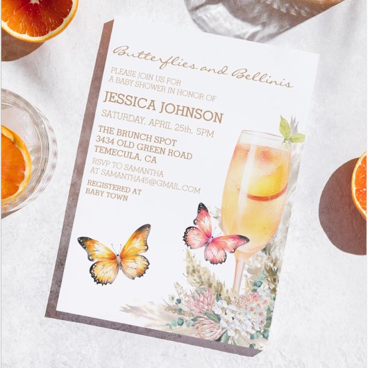 Invitation Boho Bellini & Butterflies Baby shower rose