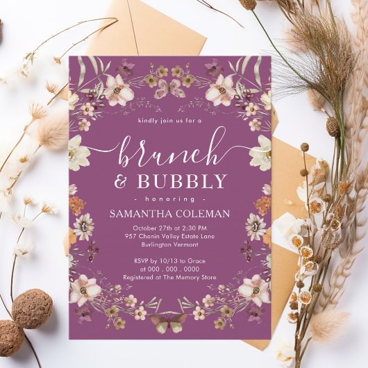 Invitation Boho Berry Purple Brunch et Bubbly Fête des mariée
