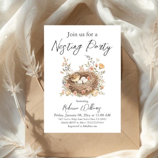 Invitation Boho Bird Feather Your Nest Baby Shower