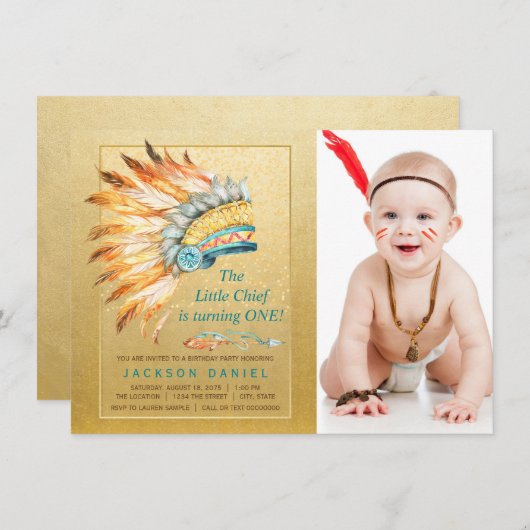 Invitation Boho Birthday Party Tribal (Devant / Derrière)