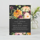 INVITATION BOHO BLACK BLUSH JAUNE ORANGE BABY SHOWER FLORAL (Debout devant)