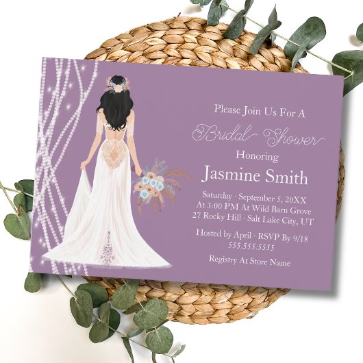 Invitation Boho Black Hair Bride Avec Perles Fête des mariées