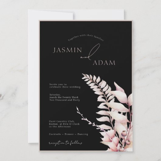 Invitation Boho Black Soft Pink Simple Mariage (Devant)